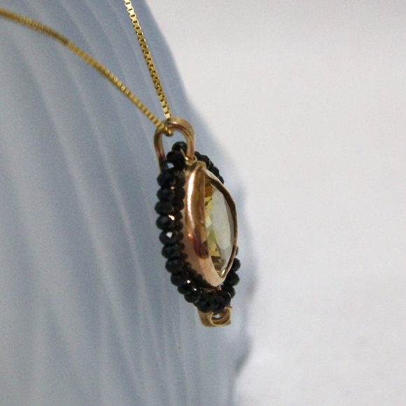 Natural Black Spinel Citrine Pendant Solid 14k Yellow Gold - no Chain - Picture 3 of 10